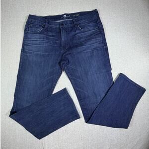 7 For All Mankind Men 38 Blue Carsen Straight Leg 5 Pocket Denim Jeans Luxury